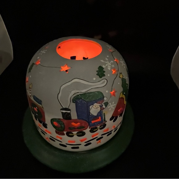 Vntge Candle Holding Glow Dome Christmas Santa & Train. Ceramic 2 Piece - Picture 14 of 16